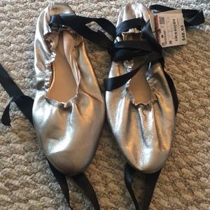 Zara leather silver ballet flats